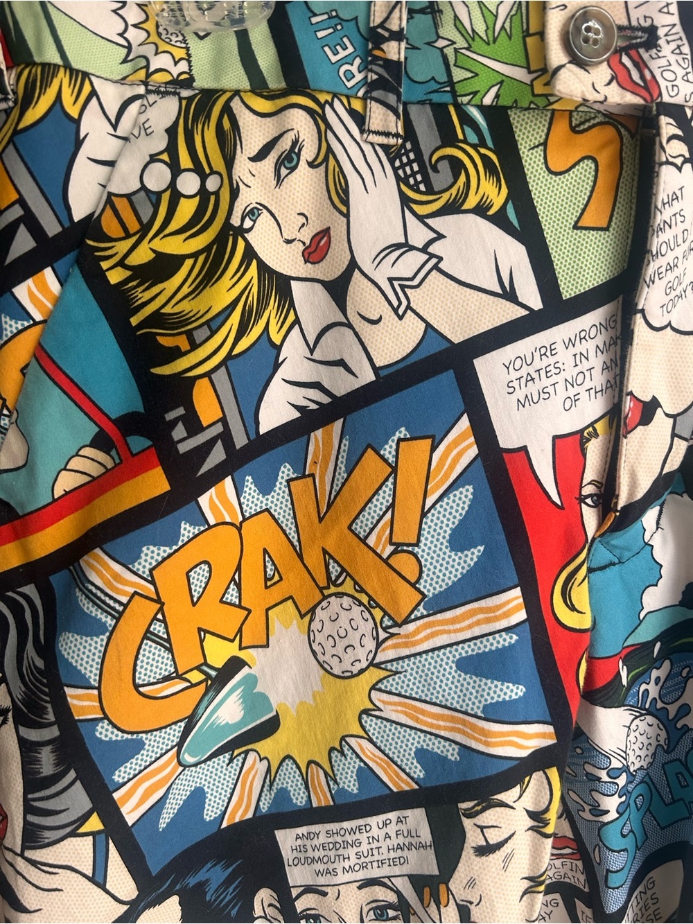 Loudmouth CRAK comic strip golf pants retro graphic Size 34” X 32” - Picture 3 of 12